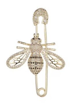 Anthropologie Gold Crystal Bee Safety Pin Brooch
